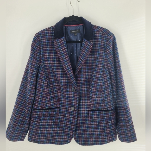 TALBOTS  Mistletoe Plaid Shetland Wool Blazer Jacket Size 16 - Picture 1 of 6